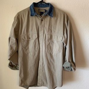 Tan and denim long sleeve button down